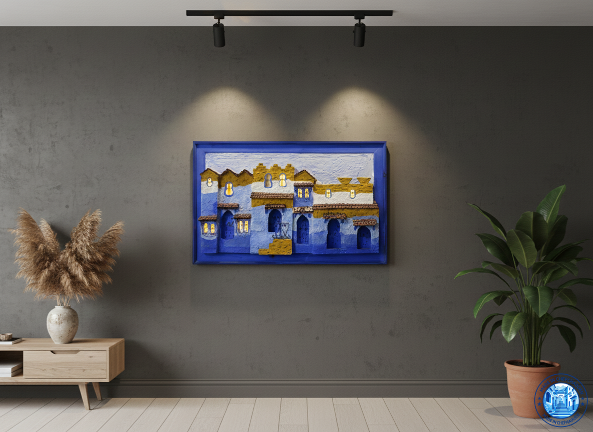 Chefchaouen 3D Illuminated Wall Art – Handmade Moroccan Blue City Artwork with Integrated Night Lights
