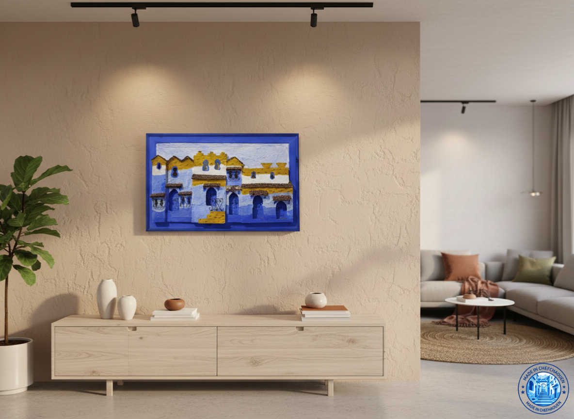 Chefchaouen 3D Illuminated Wall Art – Handmade Moroccan Blue City Artwork with Integrated Night Lights
