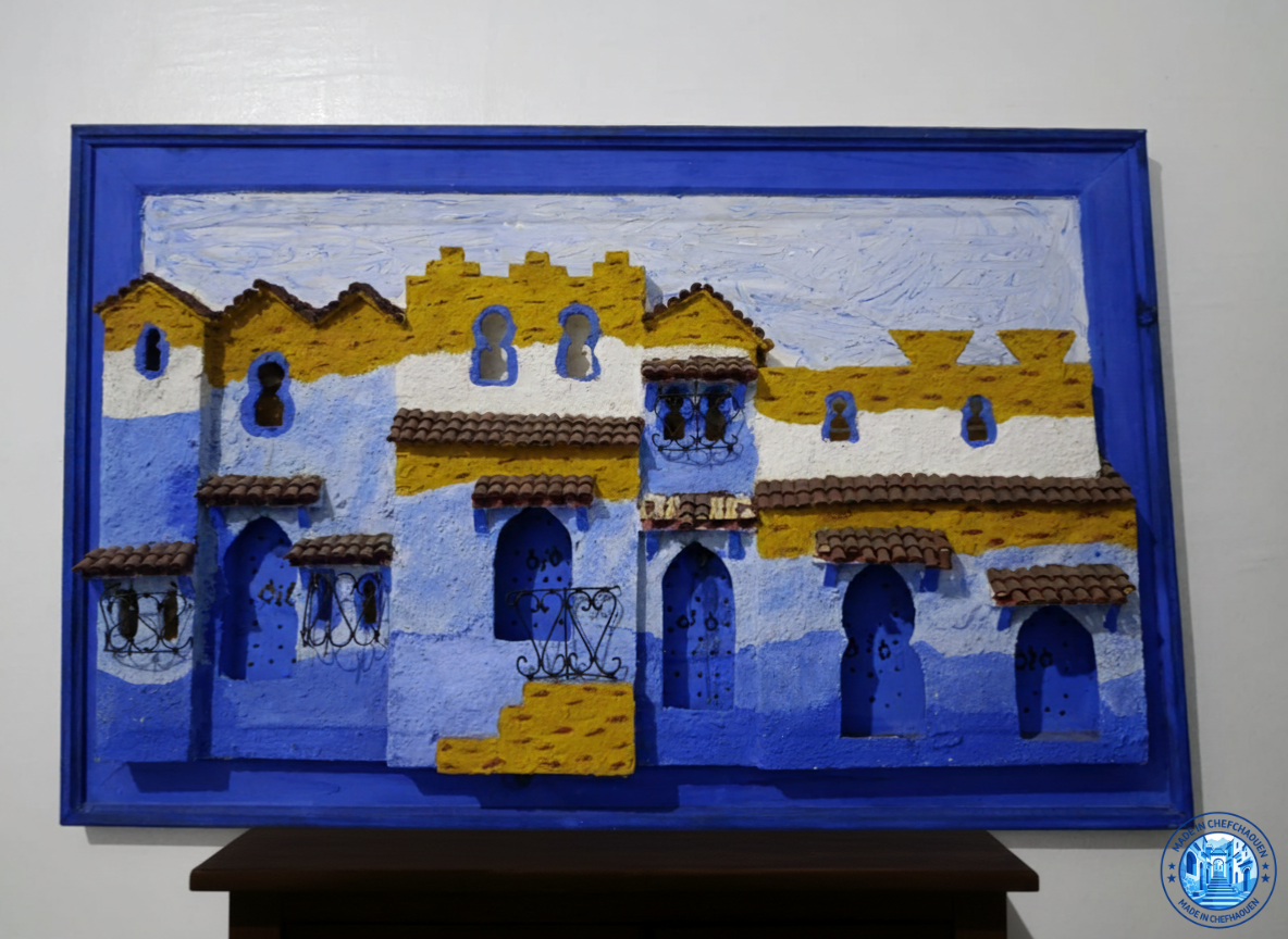 Chefchaouen 3D Illuminated Wall Art – Handmade Moroccan Blue City Artwork with Integrated Night Lights