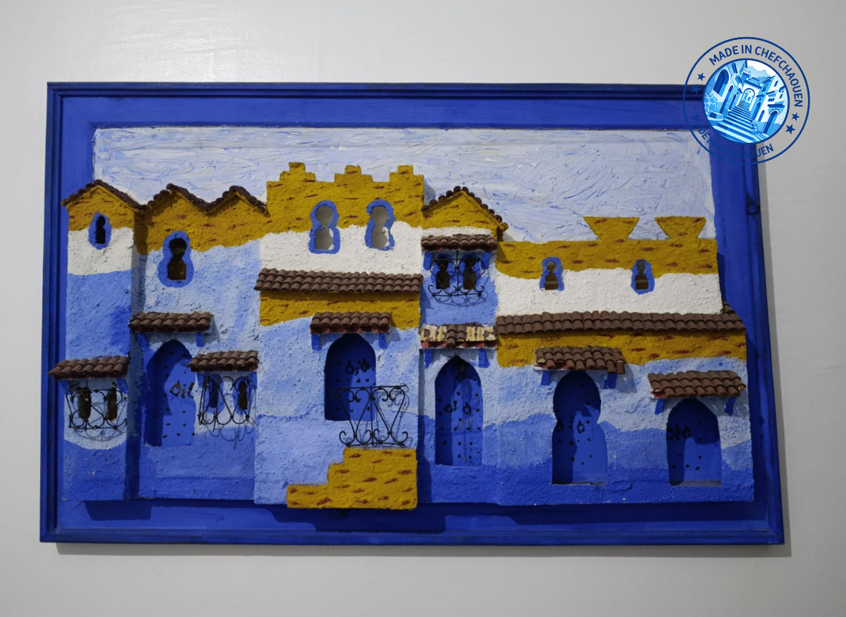 Chefchaouen 3D Illuminated Wall Art – Handmade Moroccan Blue City Artwork with Integrated Night Lights